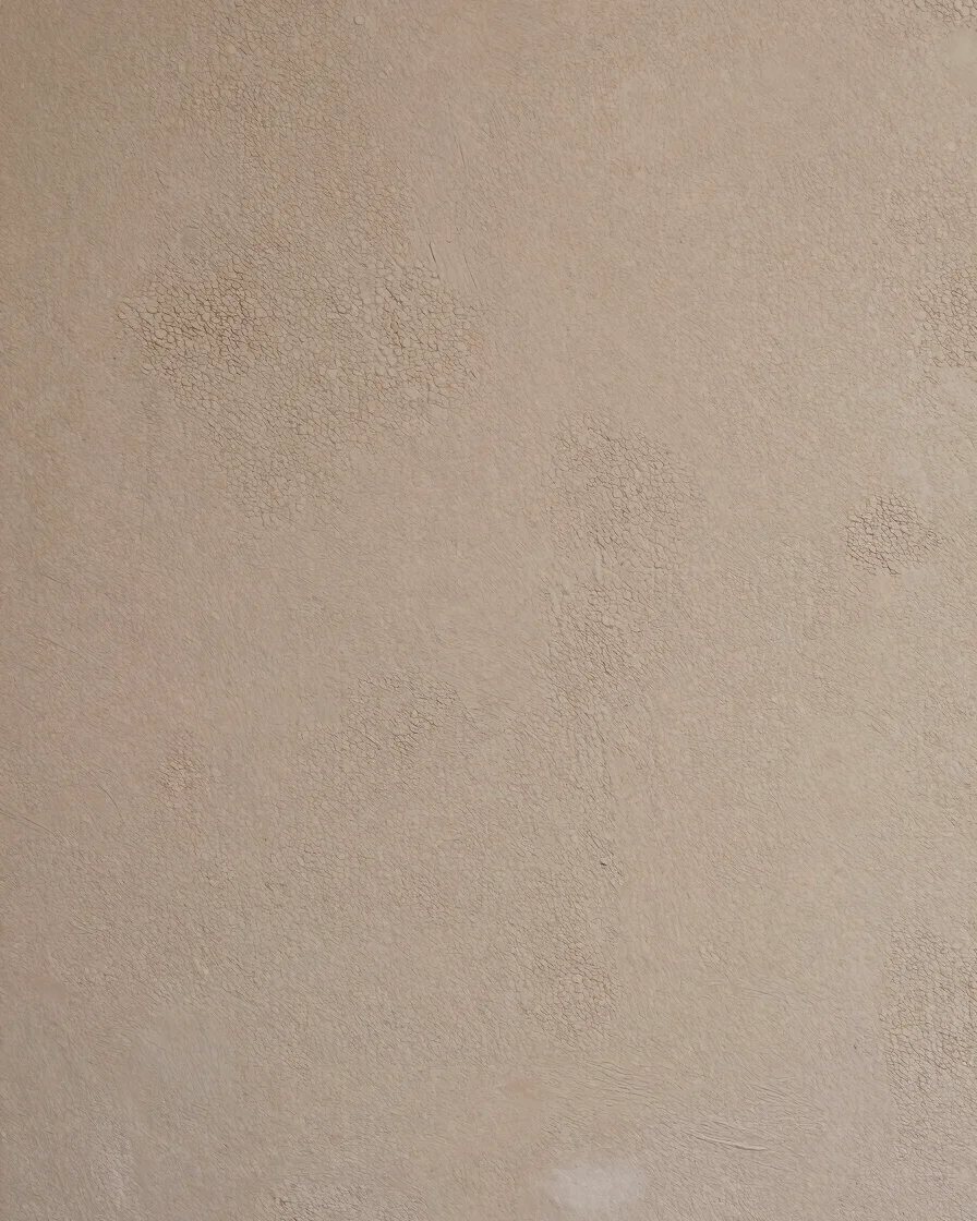 Macro architectural photograph of textured plaster wall finish capturing subtle light and organic grain in warm taupe to